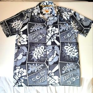 Oh Snap By Drill Clothing Black & White Comic Strip Pop Art Button Up Shirt MED